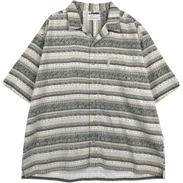Columbia all-over striped short-sleeved open-collar cotton shirt, boxy fit, men's size XL. cotton gray type Vintage Second Hand