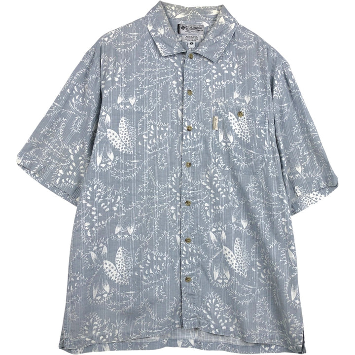 Columbia all-over print wide collar short-sleeved cotton shirt, boxy style, men's size M equivalent, vintage. cotton gray type Vintage Second Hand