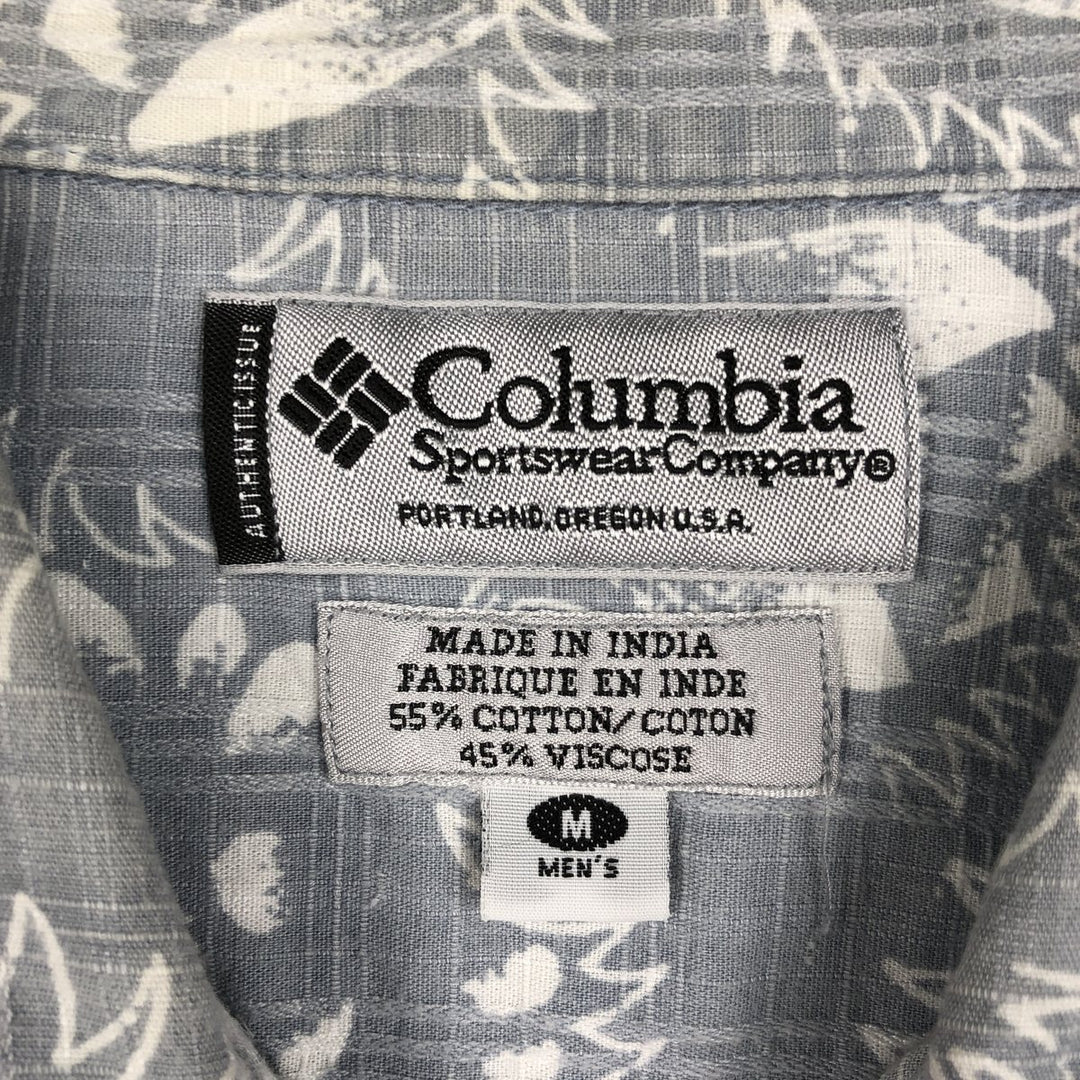 Columbia all-over print wide collar short-sleeved cotton shirt, boxy style, men's size M equivalent, vintage. cotton gray type Vintage Second Hand