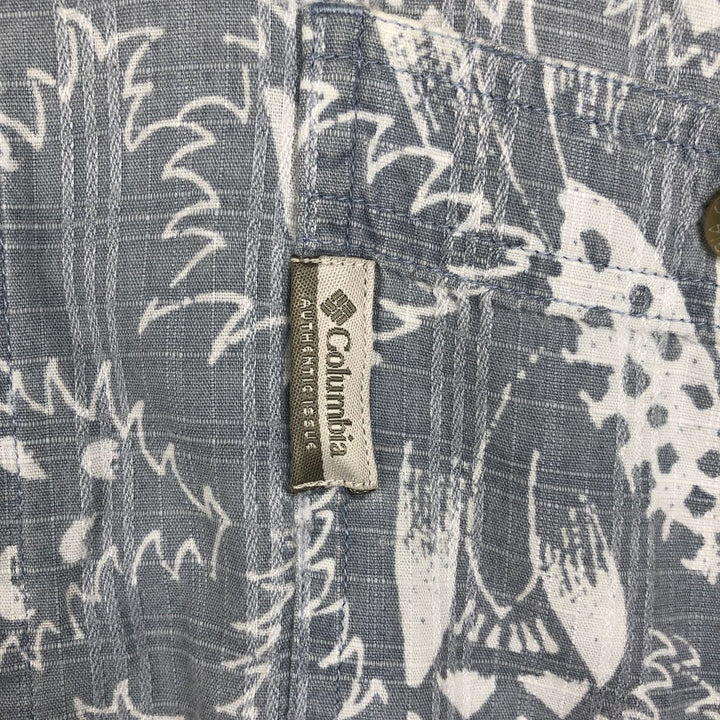 Columbia all-over print wide collar short-sleeved cotton shirt, boxy style, men's size M equivalent, vintage. cotton gray type Vintage Second Hand