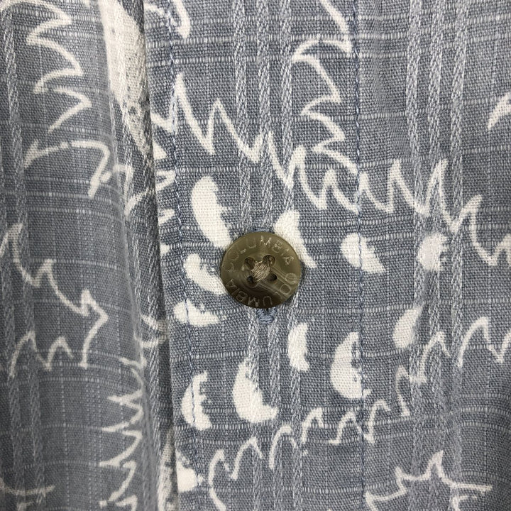 Columbia all-over print wide collar short-sleeved cotton shirt, boxy style, men's size M equivalent, vintage. cotton gray type Vintage Second Hand