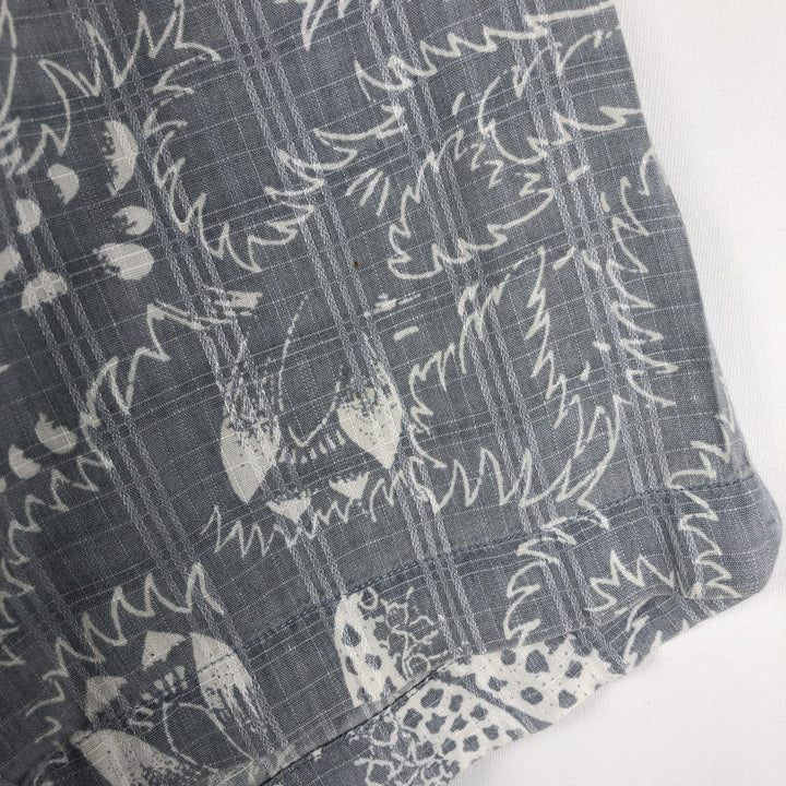 Columbia all-over print wide collar short-sleeved cotton shirt, boxy style, men's size M equivalent, vintage. cotton gray type Vintage Second Hand