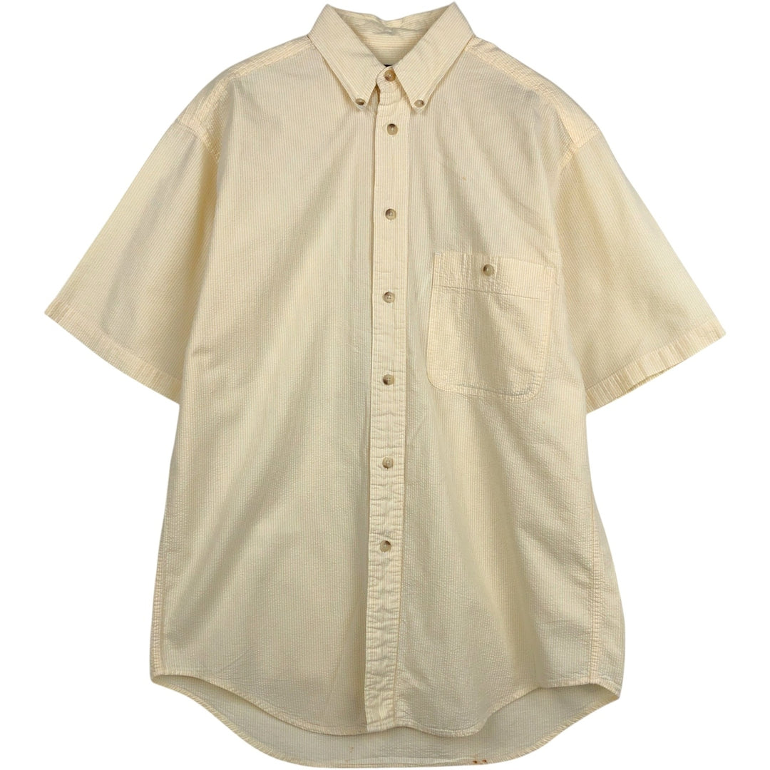 1990'S Eddie Bauer black tag seersucker short-sleeved button-down striped shirt, men's size S (approx.) cotton yellow type Vintage Second Hand