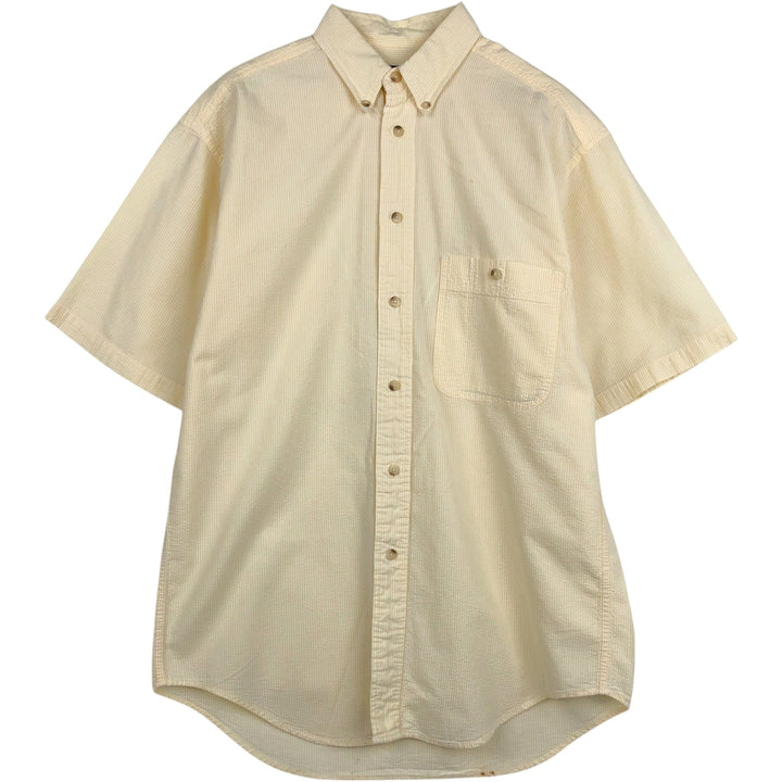 1990'S Eddie Bauer black tag seersucker short-sleeved button-down striped shirt, men's size S (approx.) cotton yellow type Vintage Second Hand
