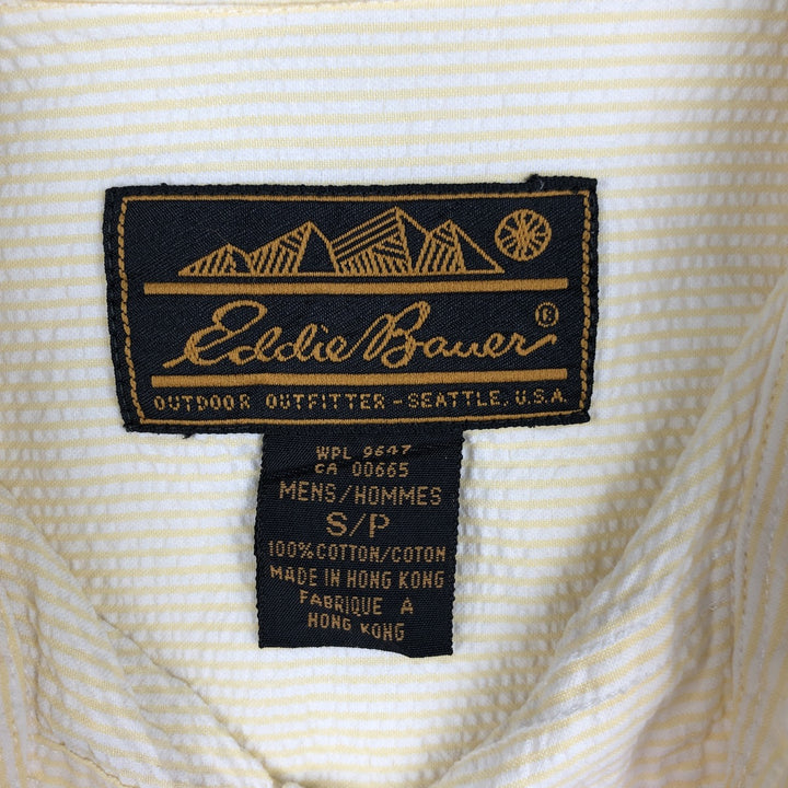 1990'S Eddie Bauer black tag seersucker short-sleeved button-down striped shirt, men's size S (approx.) cotton yellow type Vintage Second Hand