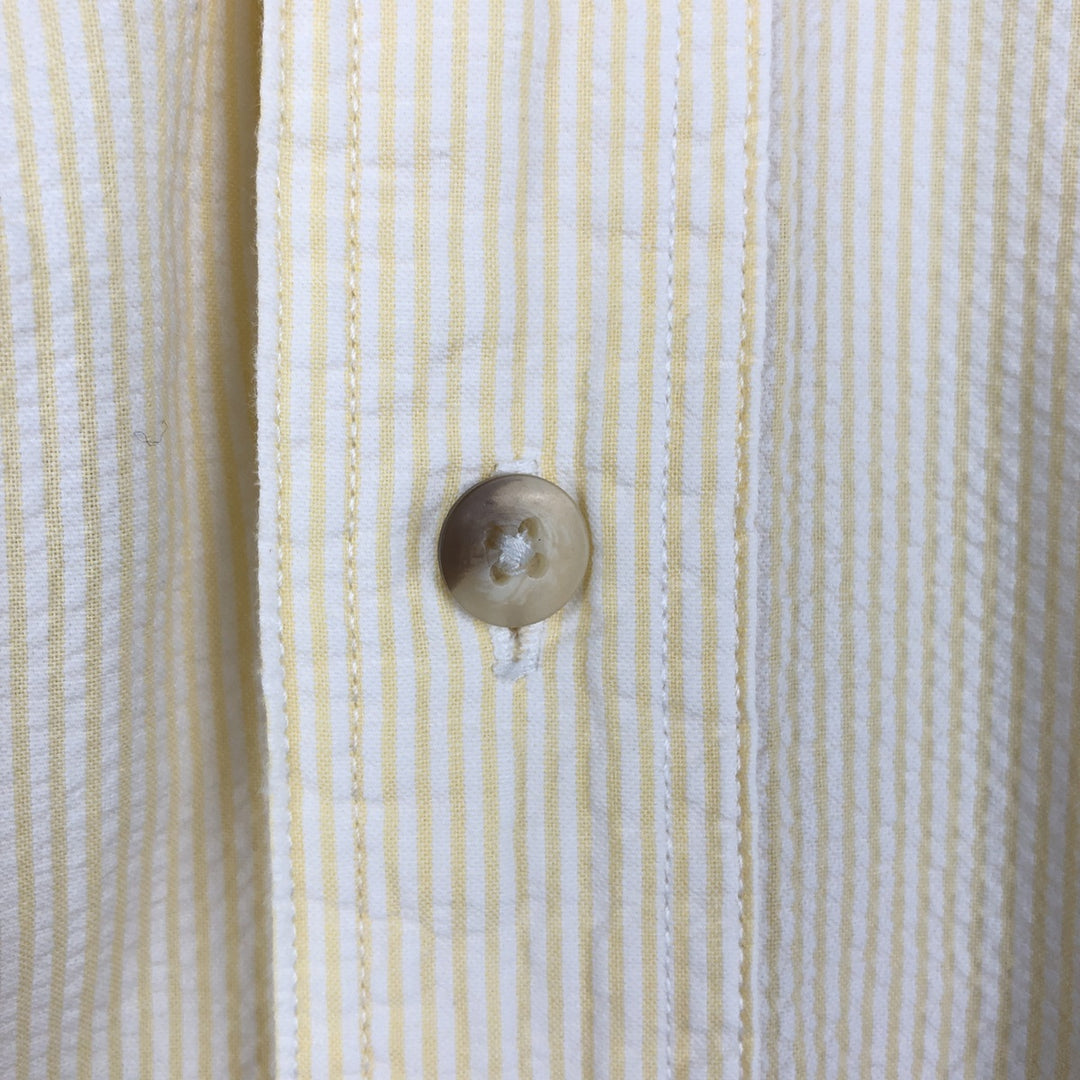 1990'S Eddie Bauer black tag seersucker short-sleeved button-down striped shirt, men's size S (approx.) cotton yellow type Vintage Second Hand
