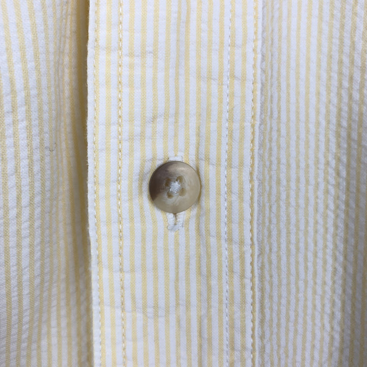 1990'S Eddie Bauer black tag seersucker short-sleeved button-down striped shirt, men's size S (approx.) cotton yellow type Vintage Second Hand