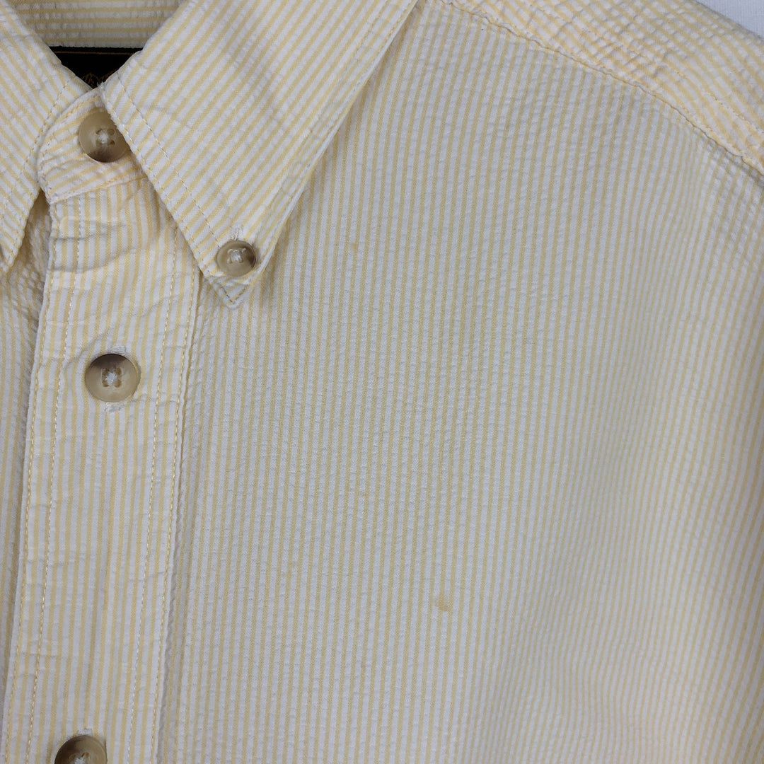 1990'S Eddie Bauer black tag seersucker short-sleeved button-down striped shirt, men's size S (approx.) cotton yellow type Vintage Second Hand