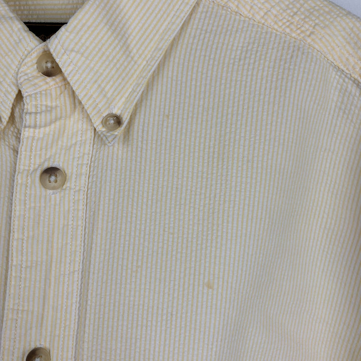 1990'S Eddie Bauer black tag seersucker short-sleeved button-down striped shirt, men's size S (approx.) cotton yellow type Vintage Second Hand