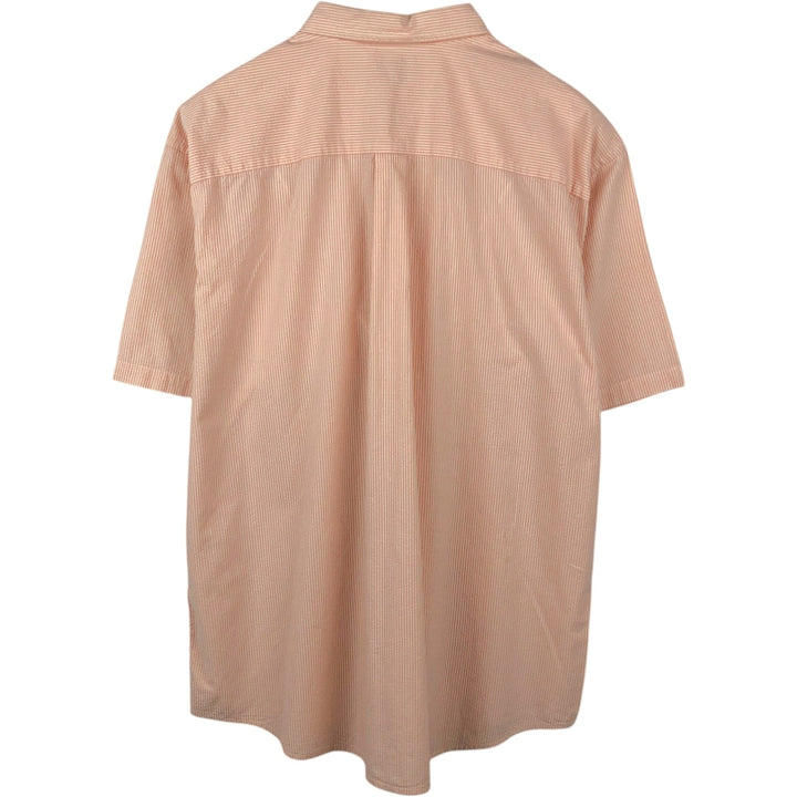 90'S L.L.Bean Stripe Pattern Seersucker Short-Sleeve Button-Down Stripe Shirt, Men's Size XL (Equivalent), Vintage cotton coral Vintage Second Hand