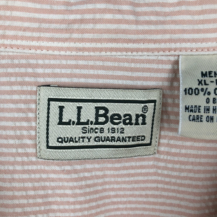 90'S L.L.Bean Stripe Pattern Seersucker Short-Sleeve Button-Down Stripe Shirt, Men's Size XL (Equivalent), Vintage cotton coral Vintage Second Hand