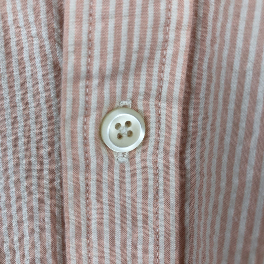 90'S L.L.Bean Stripe Pattern Seersucker Short-Sleeve Button-Down Stripe Shirt, Men's Size XL (Equivalent), Vintage cotton coral Vintage Second Hand