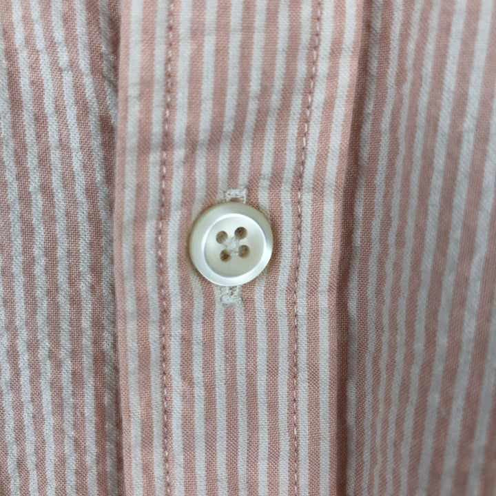90'S L.L.Bean Stripe Pattern Seersucker Short-Sleeve Button-Down Stripe Shirt, Men's Size XL (Equivalent), Vintage cotton coral Vintage Second Hand