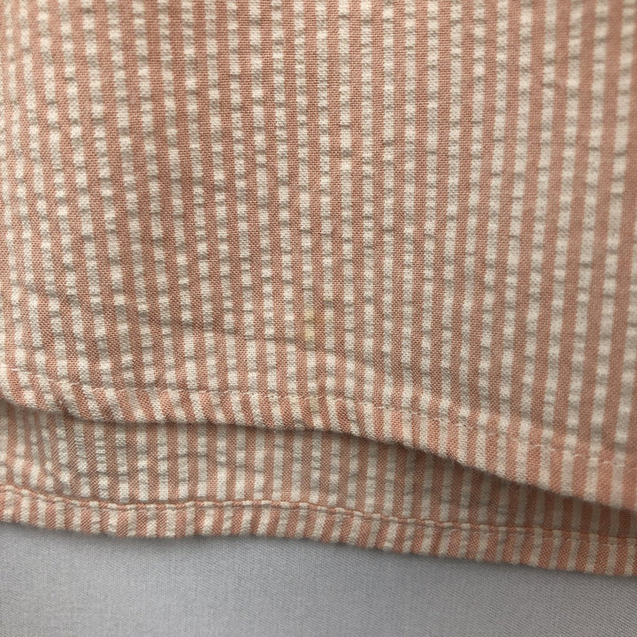 90'S L.L.Bean Stripe Pattern Seersucker Short-Sleeve Button-Down Stripe Shirt, Men's Size XL (Equivalent), Vintage cotton coral Vintage Second Hand