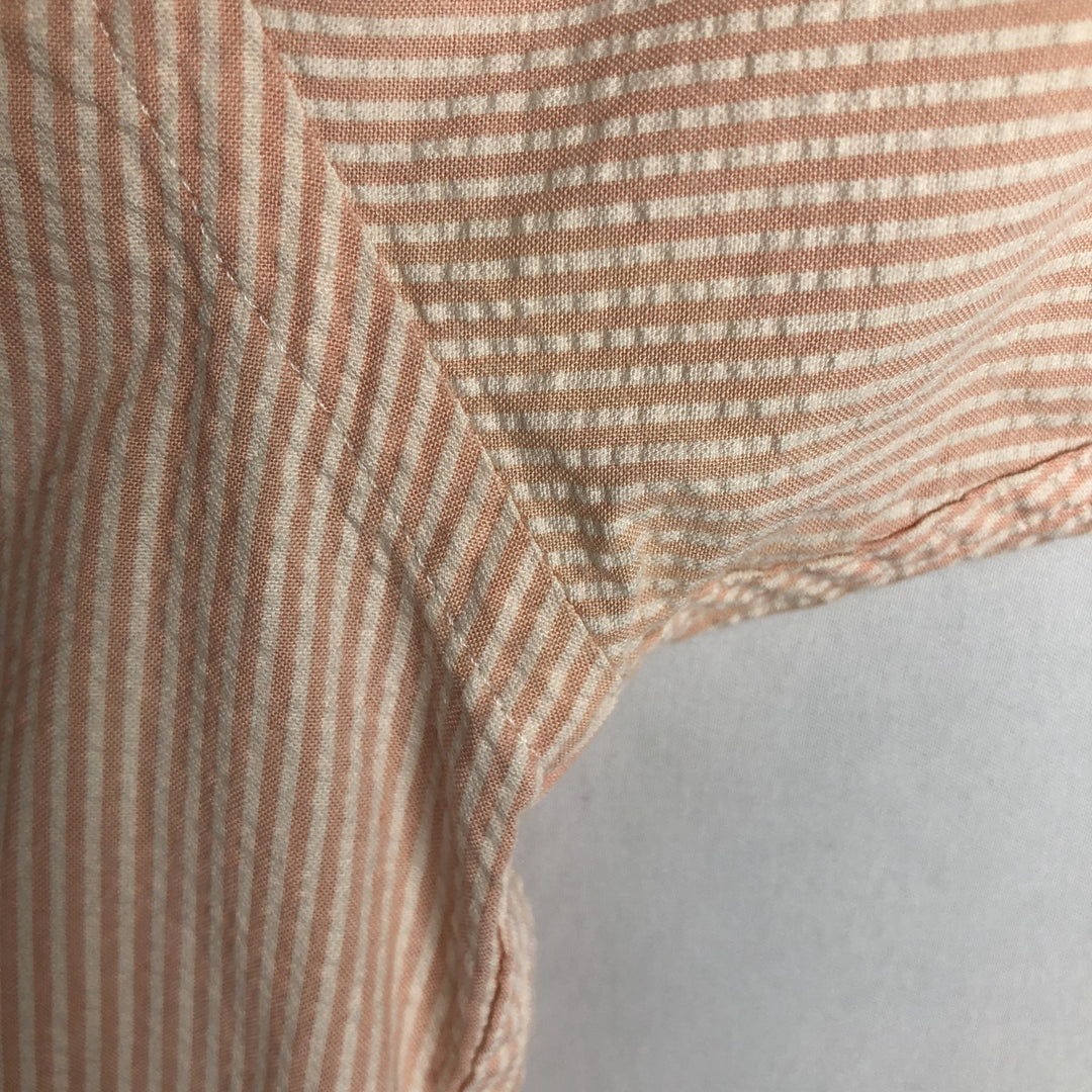 90'S L.L.Bean Stripe Pattern Seersucker Short-Sleeve Button-Down Stripe Shirt, Men's Size XL (Equivalent), Vintage cotton coral Vintage Second Hand