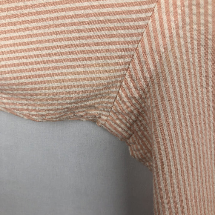90'S L.L.Bean Stripe Pattern Seersucker Short-Sleeve Button-Down Stripe Shirt, Men's Size XL (Equivalent), Vintage cotton coral Vintage Second Hand