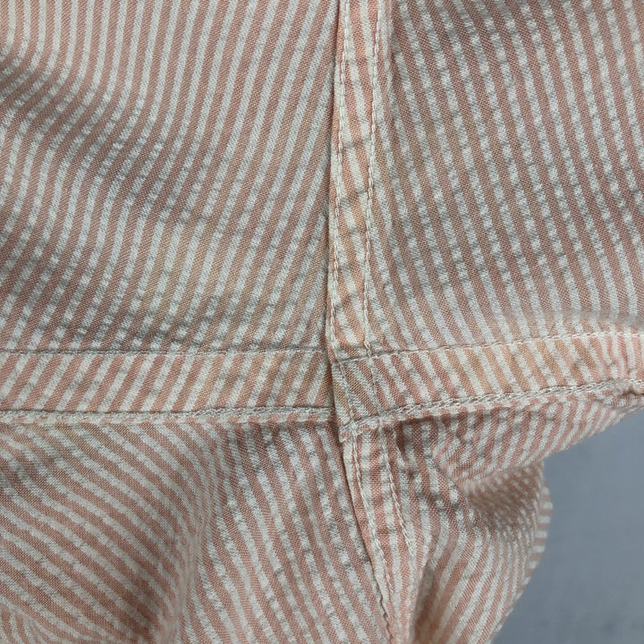90'S L.L.Bean Stripe Pattern Seersucker Short-Sleeve Button-Down Stripe Shirt, Men's Size XL (Equivalent), Vintage cotton coral Vintage Second Hand