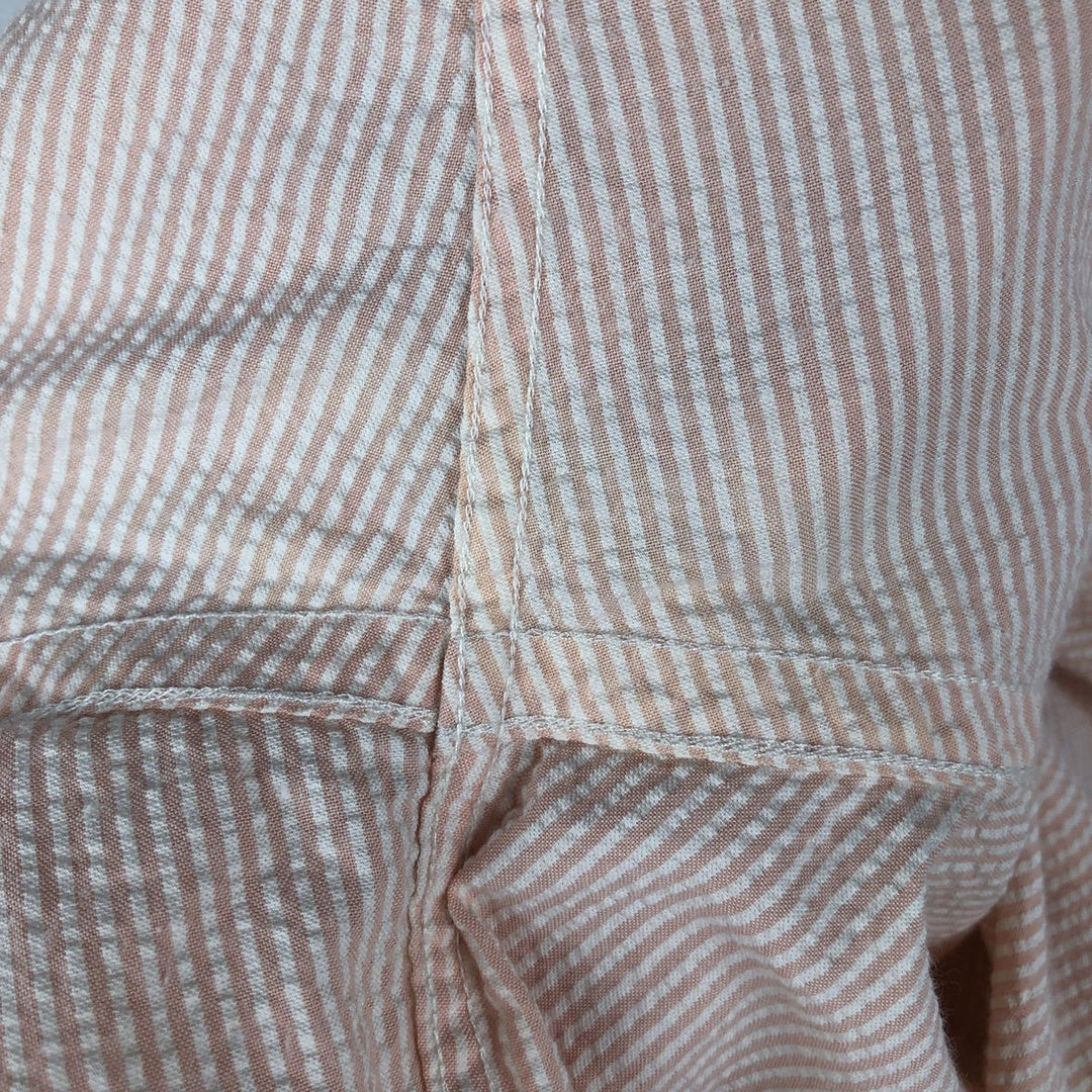 90'S L.L.Bean Stripe Pattern Seersucker Short-Sleeve Button-Down Stripe Shirt, Men's Size XL (Equivalent), Vintage cotton coral Vintage Second Hand