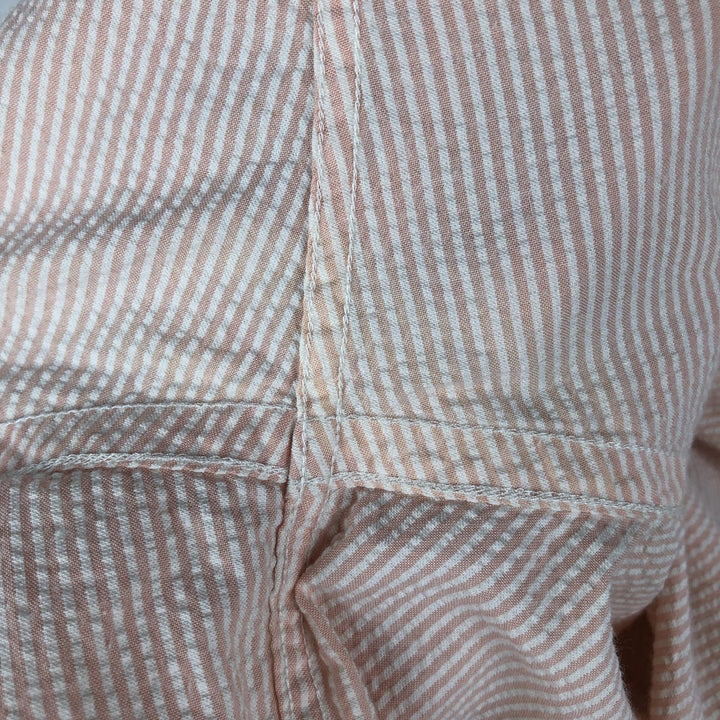90'S L.L.Bean Stripe Pattern Seersucker Short-Sleeve Button-Down Stripe Shirt, Men's Size XL (Equivalent), Vintage cotton coral Vintage Second Hand
