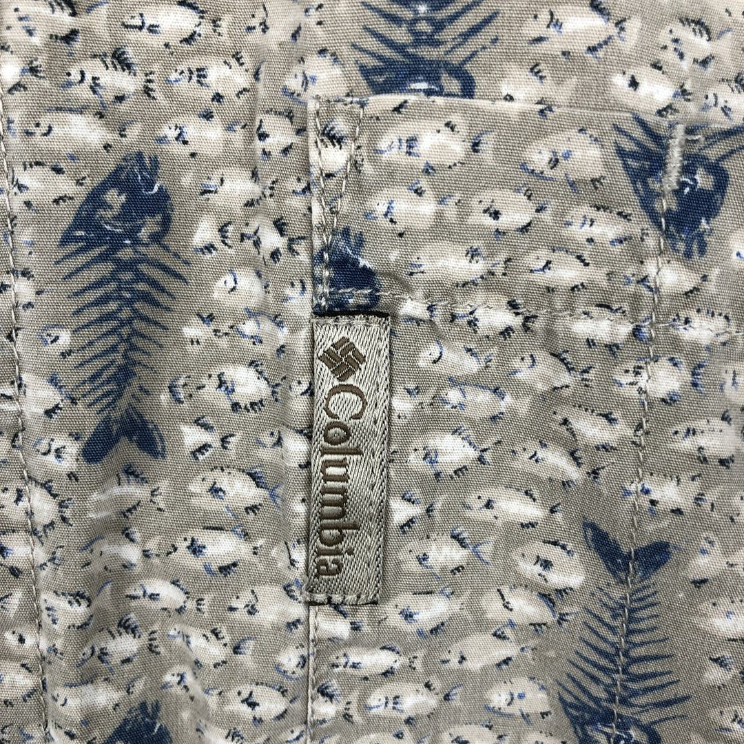 Columbia All-Over Fish Print Short Sleeve Button-Down Shirt, Men's XL cotton Khaki type Vintage Second Hand
