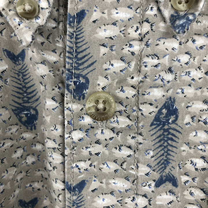 Columbia All-Over Fish Print Short Sleeve Button-Down Shirt, Men's XL cotton Khaki type Vintage Second Hand