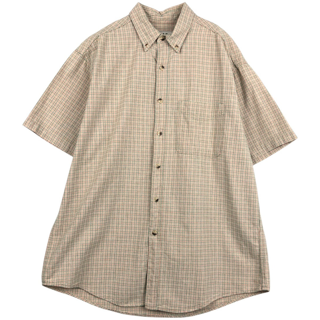 ~90'S LLBean short sleeve button down check shirt, men's size L, vintage cotton Beige type Vintage Second Hand