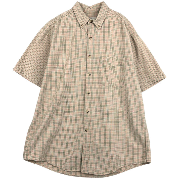 ~90'S LLBean short sleeve button down check shirt, men's size L, vintage cotton Beige type Vintage Second Hand