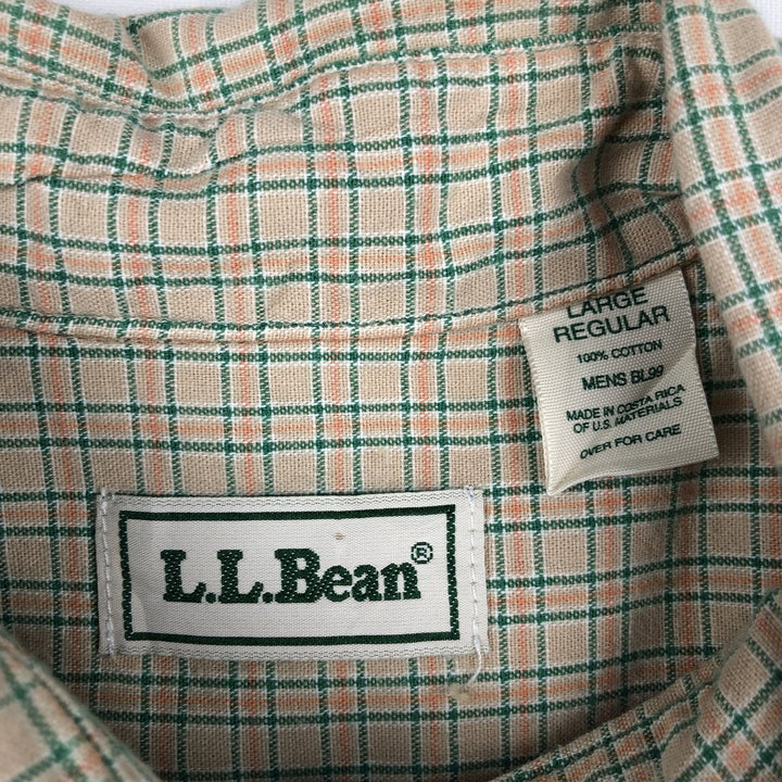 ~90'S LLBean short sleeve button down check shirt, men's size L, vintage cotton Beige type Vintage Second Hand