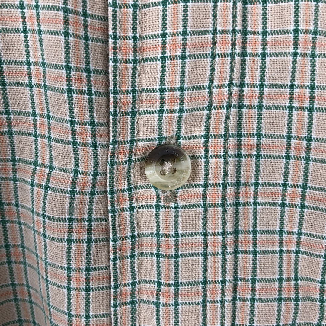 ~90'S LLBean short sleeve button down check shirt, men's size L, vintage cotton Beige type Vintage Second Hand