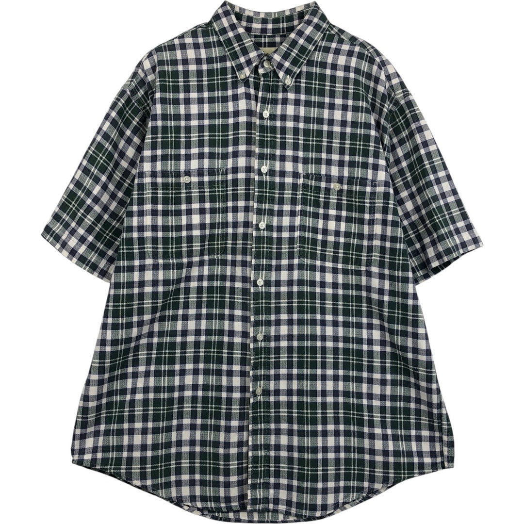 Eddie Bauer short sleeve button down check shirt, men's size L cotton green type Vintage Second Hand