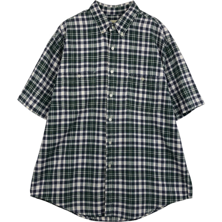 Eddie Bauer short sleeve button down check shirt, men's size L cotton green type Vintage Second Hand