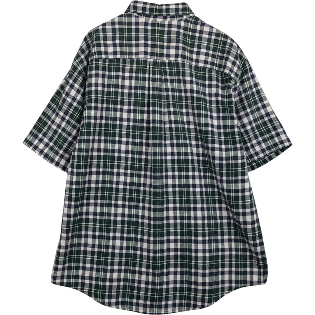 Eddie Bauer short sleeve button down check shirt, men's size L cotton green type Vintage Second Hand