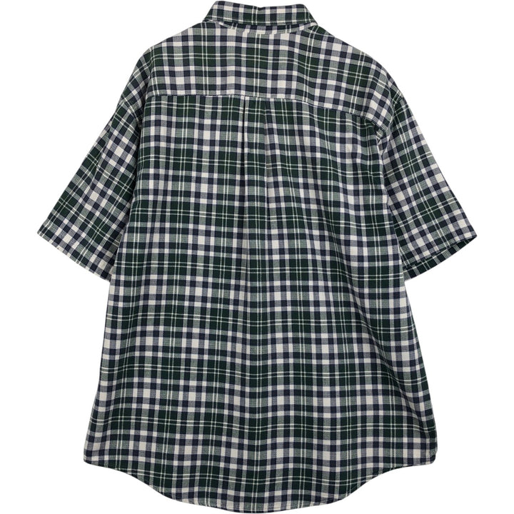 Eddie Bauer short sleeve button down check shirt, men's size L cotton green type Vintage Second Hand