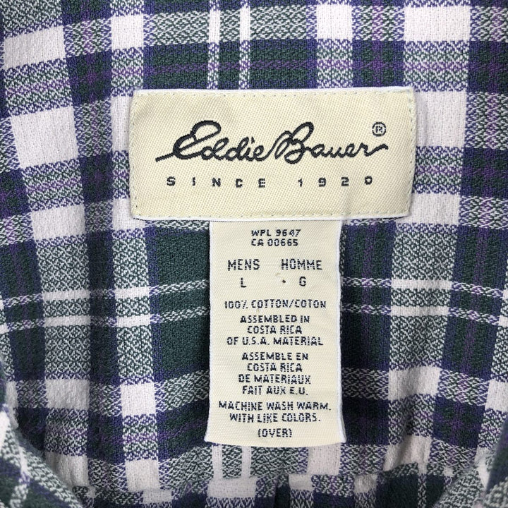 Eddie Bauer short sleeve button down check shirt, men's size L cotton green type Vintage Second Hand