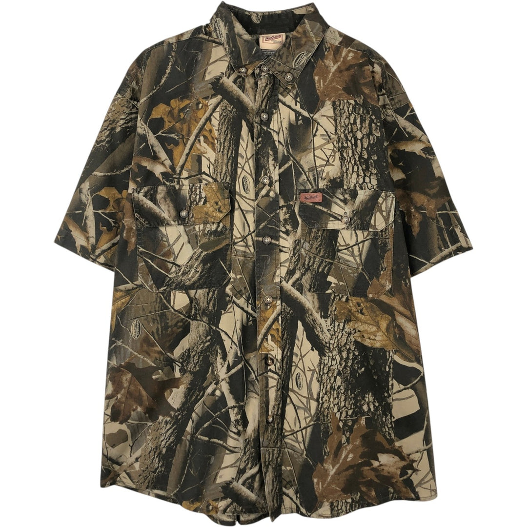 Woolrich Real Tree Camo Short-Sleeve Button-Down Shirt (Men's Size M) cotton brown type Vintage Second Hand