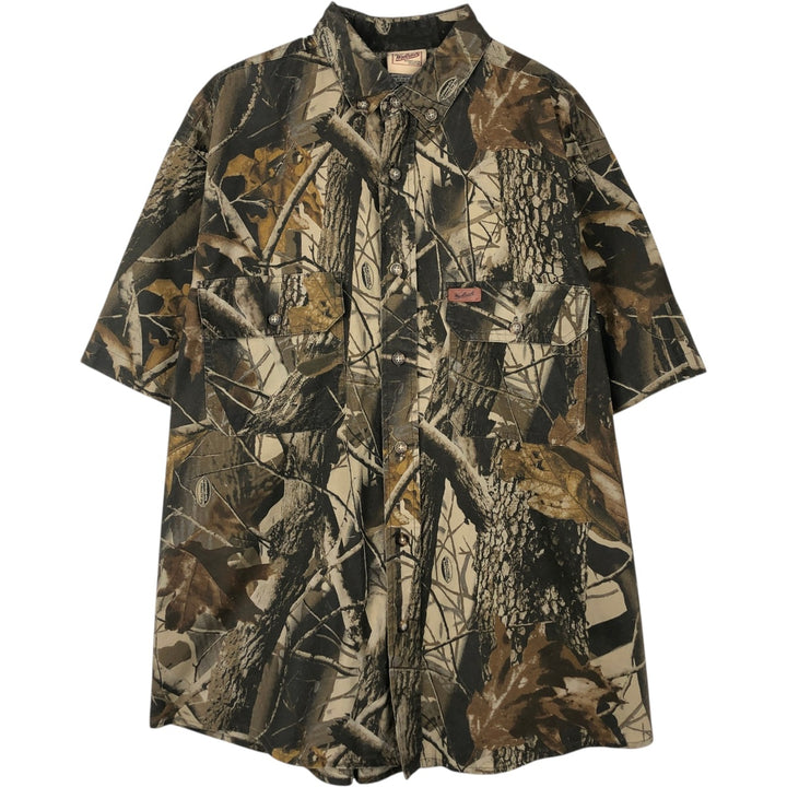 Woolrich Real Tree Camo Short-Sleeve Button-Down Shirt (Men's Size M) cotton brown type Vintage Second Hand