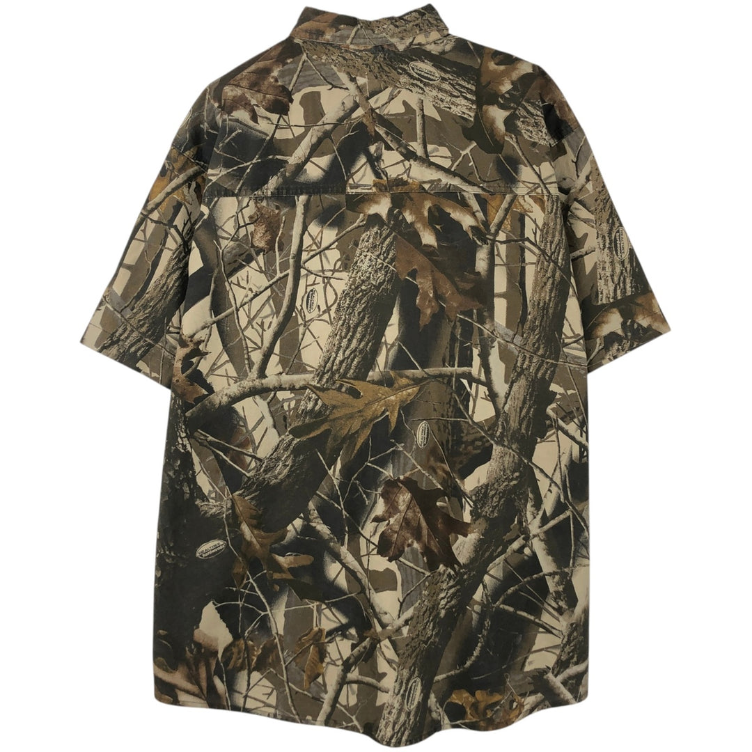 Woolrich Real Tree Camo Short-Sleeve Button-Down Shirt (Men's Size M) cotton brown type Vintage Second Hand