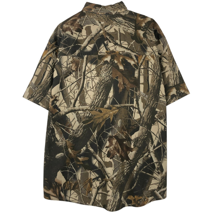 Woolrich Real Tree Camo Short-Sleeve Button-Down Shirt (Men's Size M) cotton brown type Vintage Second Hand
