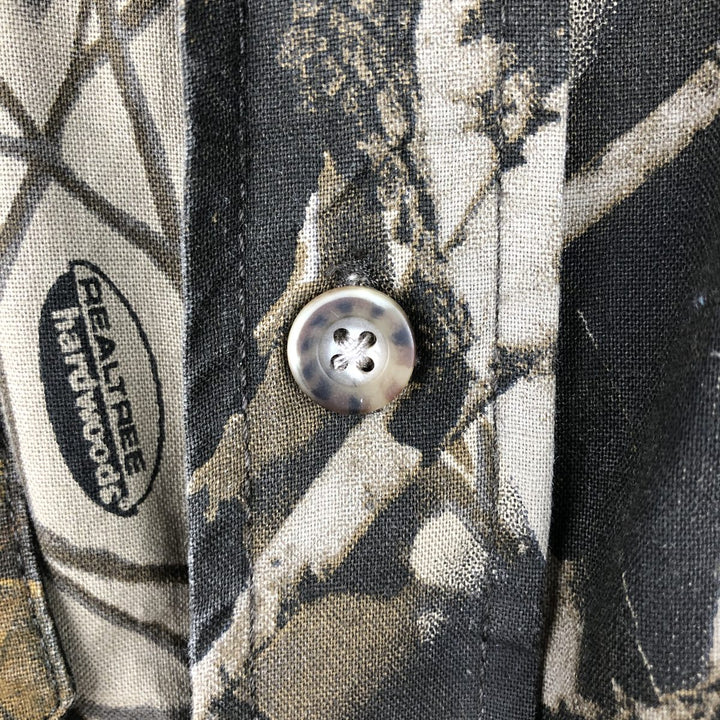 Woolrich Real Tree Camo Short-Sleeve Button-Down Shirt (Men's Size M) cotton brown type Vintage Second Hand