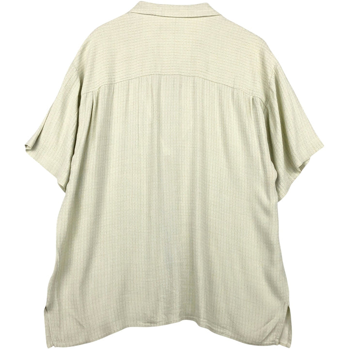 DIRECTION Check Pattern Short-Sleeve Open Collar Acetate x Rayon Box Shirt Made in USA Men's Size L (approx.) Rayon Beige type Vintage Second Hand