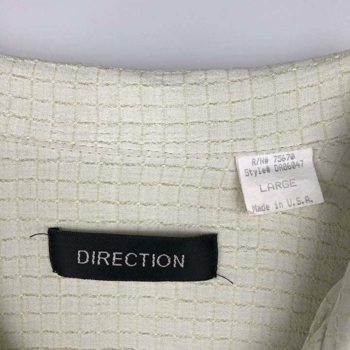 DIRECTION Check Pattern Short-Sleeve Open Collar Acetate x Rayon Box Shirt Made in USA Men's Size L (approx.) Rayon Beige type Vintage Second Hand