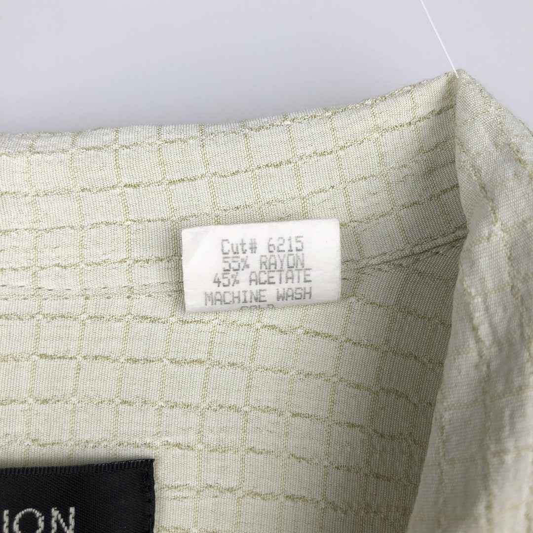 DIRECTION Check Pattern Short-Sleeve Open Collar Acetate x Rayon Box Shirt Made in USA Men's Size L (approx.) Rayon Beige type Vintage Second Hand