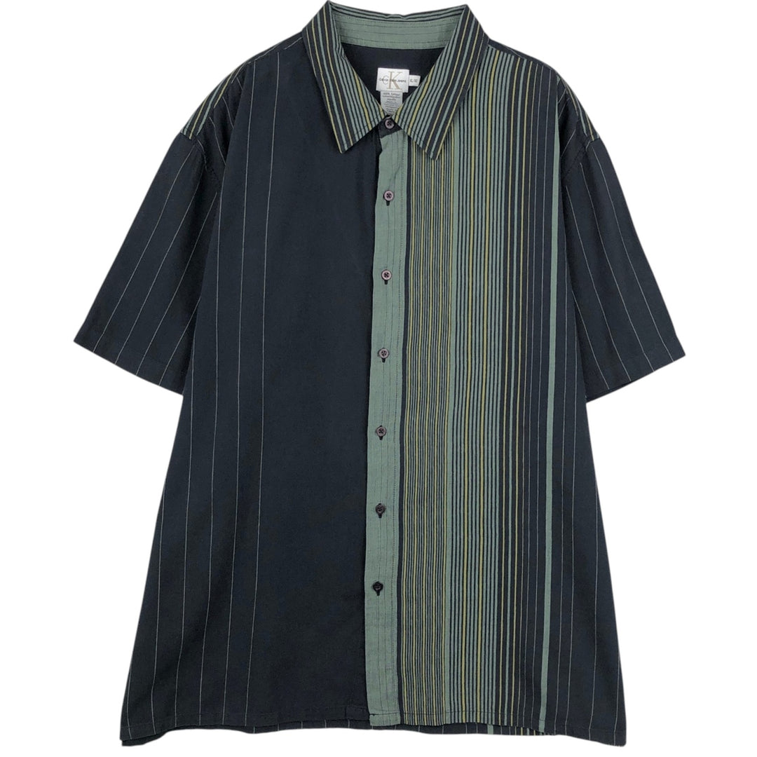 90s-00'S Calvin Klein Jeans Multi-stripe Short-Sleeve Cotton Striped Shirt, Boxy Shirt, Men's XL (approx.) cotton navy blue type Vintage Second Hand