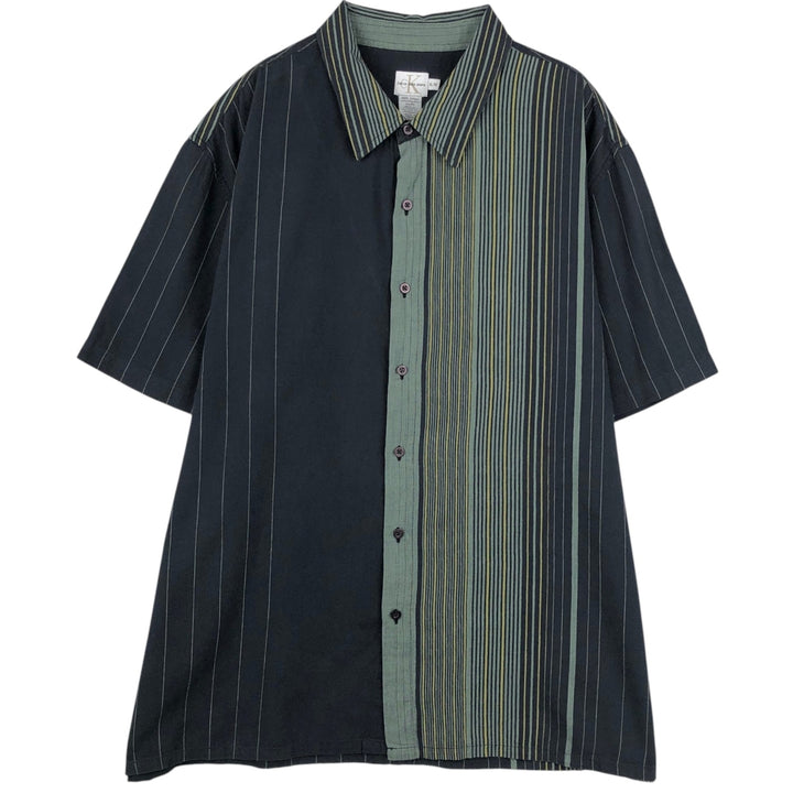 90s-00'S Calvin Klein Jeans Multi-stripe Short-Sleeve Cotton Striped Shirt, Boxy Shirt, Men's XL (approx.) cotton navy blue type Vintage Second Hand