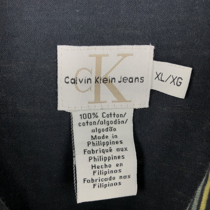 90s-00'S Calvin Klein Jeans Multi-stripe Short-Sleeve Cotton Striped Shirt, Boxy Shirt, Men's XL (approx.) cotton navy blue type Vintage Second Hand