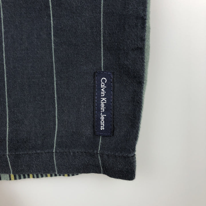 90s-00'S Calvin Klein Jeans Multi-stripe Short-Sleeve Cotton Striped Shirt, Boxy Shirt, Men's XL (approx.) cotton navy blue type Vintage Second Hand