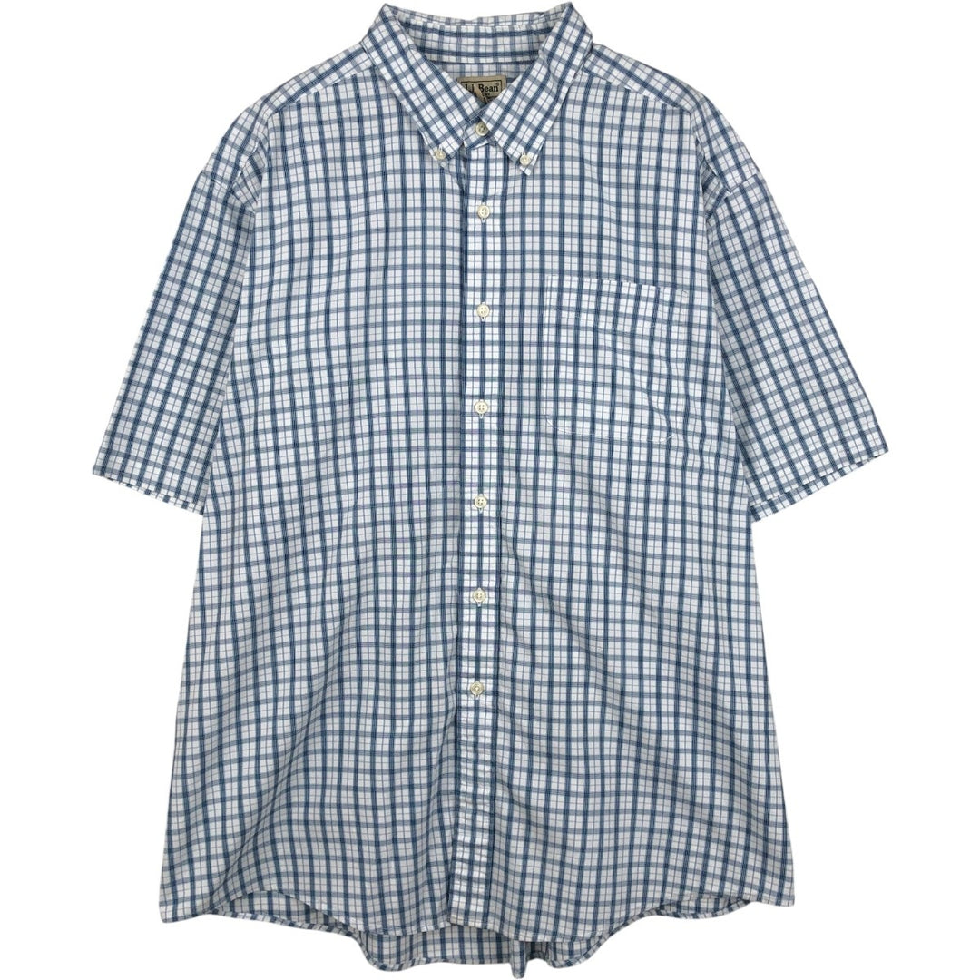 LLBean Short-Sleeve Button-Down Check Shirt, Men's Size XL (Equivalent), Vintage cotton white type Vintage Second Hand