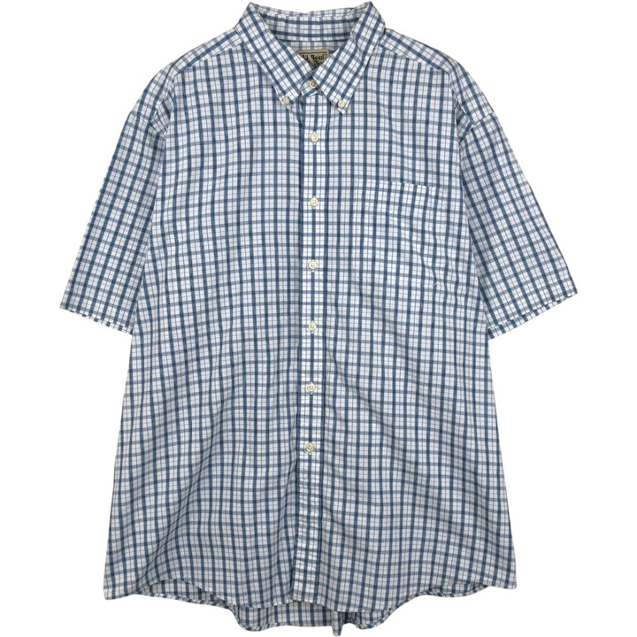 LLBean Short-Sleeve Button-Down Check Shirt, Men's Size XL (Equivalent), Vintage cotton white type Vintage Second Hand