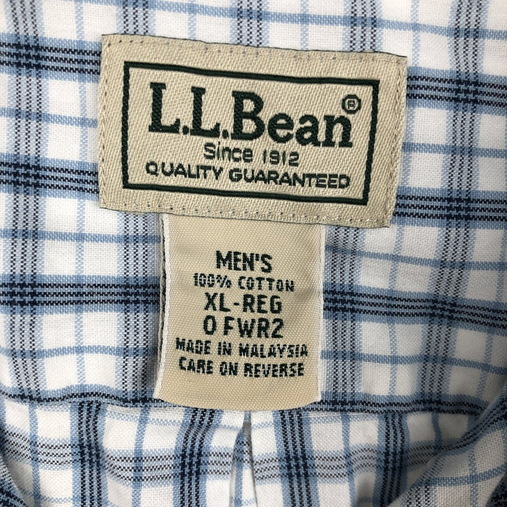 LLBean Short-Sleeve Button-Down Check Shirt, Men's Size XL (Equivalent), Vintage cotton white type Vintage Second Hand
