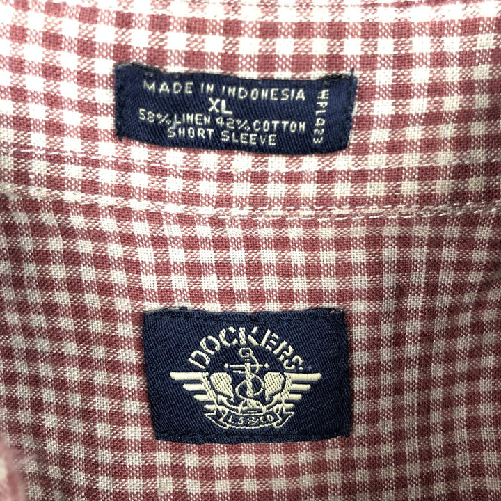 Dockers x Levi's Gingham Check Short-Sleeve Button-Down Check Shirt, Men's Size XL (approx.) linen red type Vintage Second Hand
